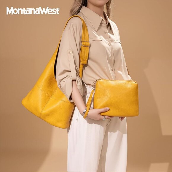 Women Yellow Imported Vegan Leather Ultra Soft Foldable Shoulder Slouchy Bag - Picture 2 of 7